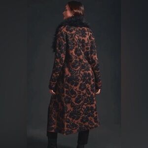 Anthropologie Jacquard Cardigan Sweater Coat Faux Fur NWT Size Small